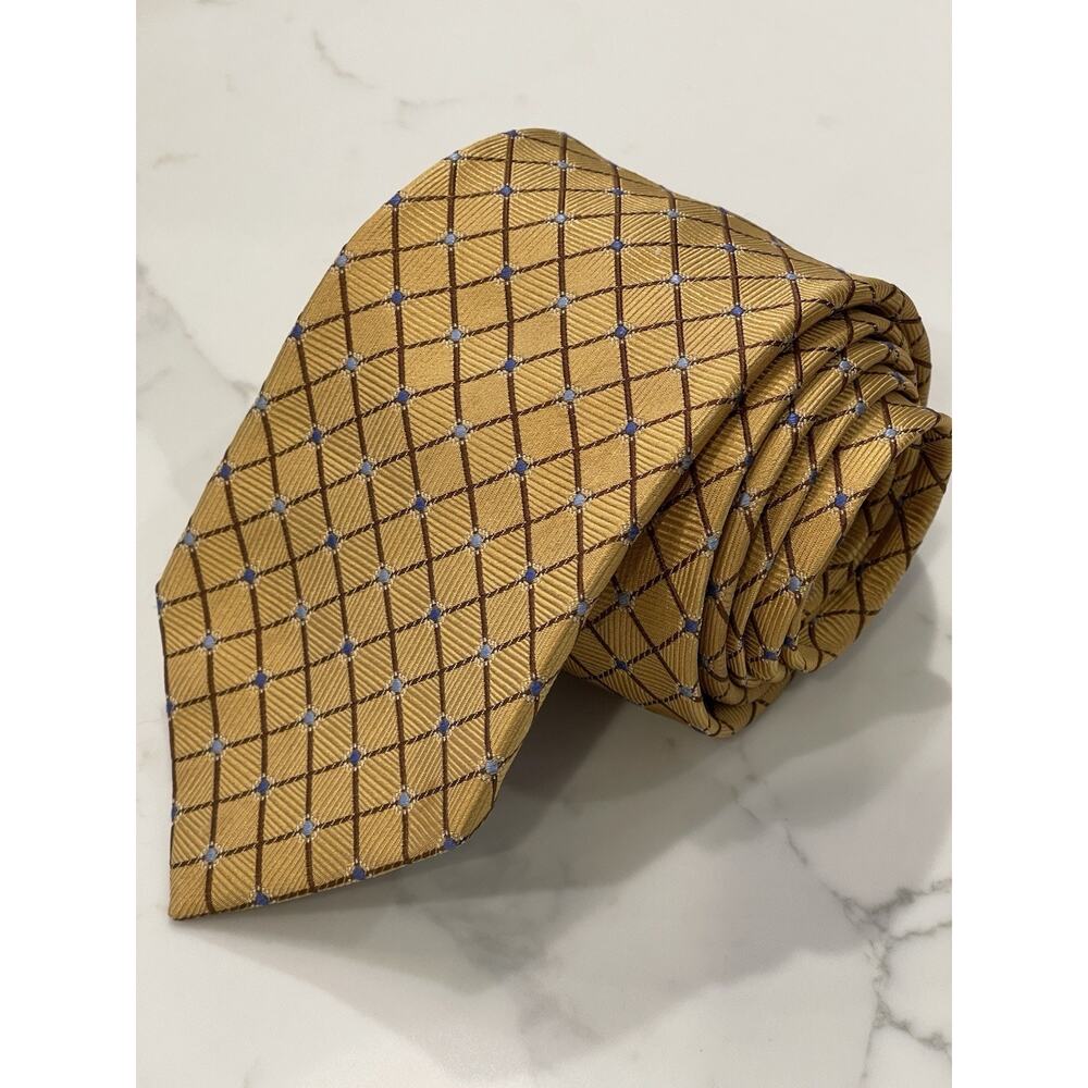 Tasso Elba 100% Hand Made Jacquard Silk Tie Gold 60 x 3.5